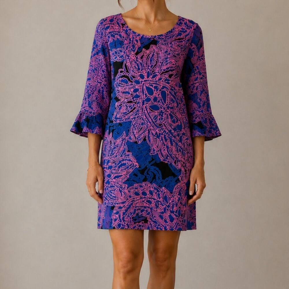 Tori Richard Floral MuuMuu Shift Dress Hawaiian Made Pockets Resortwear -Small